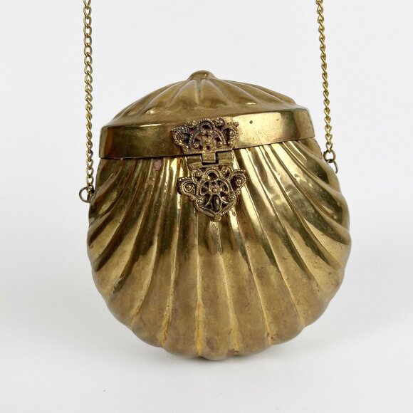 Antique Vintage 1920s Art Deco Nouveau Gold Brass Clam Shell Purse Royal Regency - Picture 2 of 4